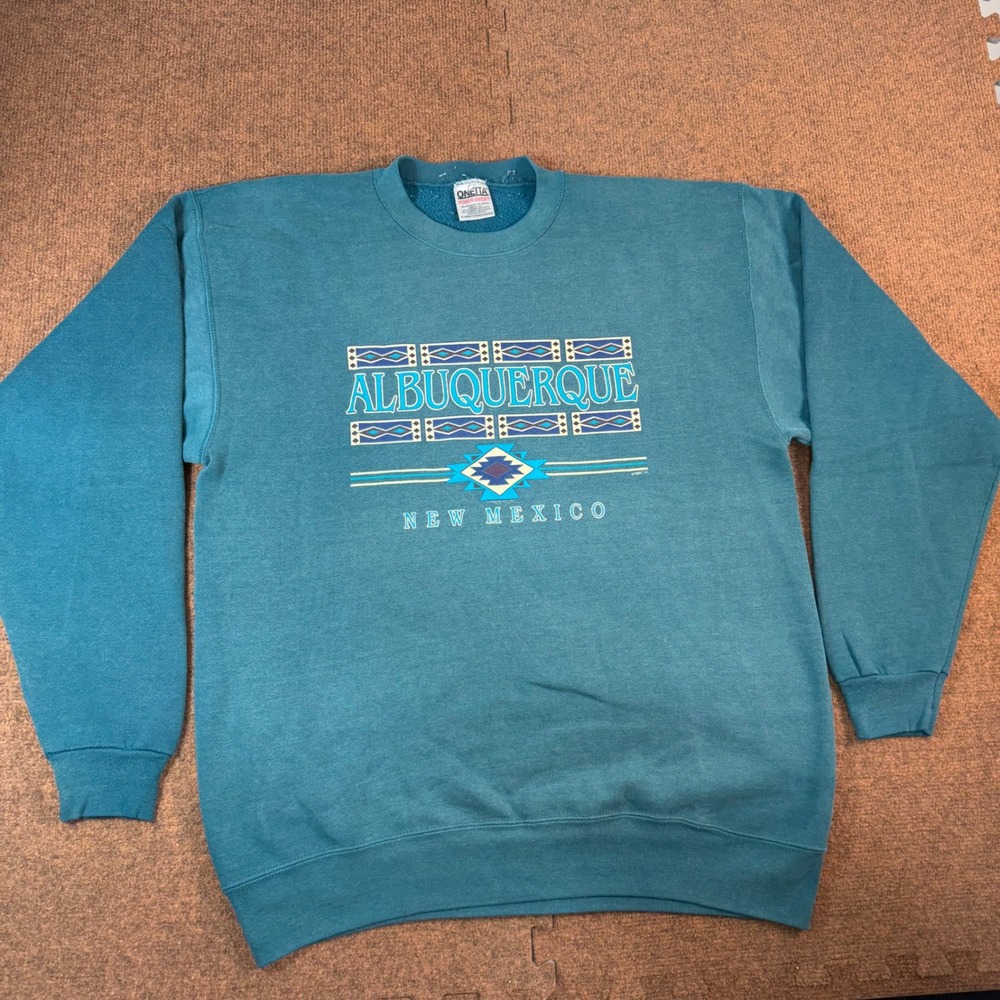 Vintage Oneita Albuquerque New Mexico Sweatshirt Mens XL Teal 90s Made in USA